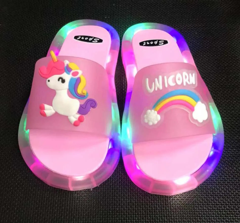 Children's Casual Shoes Baby Glowing Slippers Boys Girls Summer Beach Shoes Cute Avocado Kids LED Slippers Princess Sandals