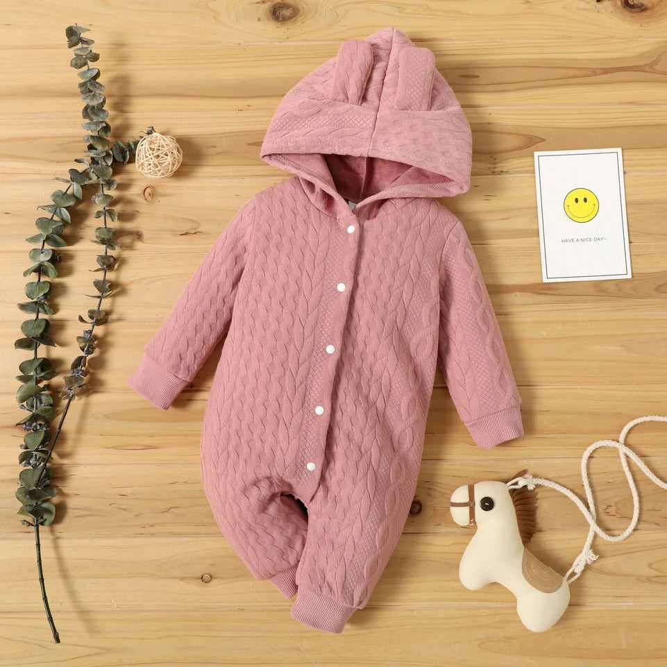 Autumn Winter Baby Romper Boys Girls Lovely Ears Hooded Long Sleeve Baby Clothes Solid Newborn Winter Clothes Baby Girl Clothes