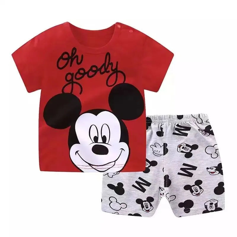 Brand Clothing Kids 2 Piece Set Mickey Print + Shorts Trousera Clothes Baby Toddler Children Short Sleeve Costume Outfit