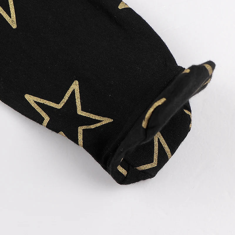Baby rompers autumn kids clothes long sleeves children clothing black baby overalls gold silver stars kid clothes baby pajamas